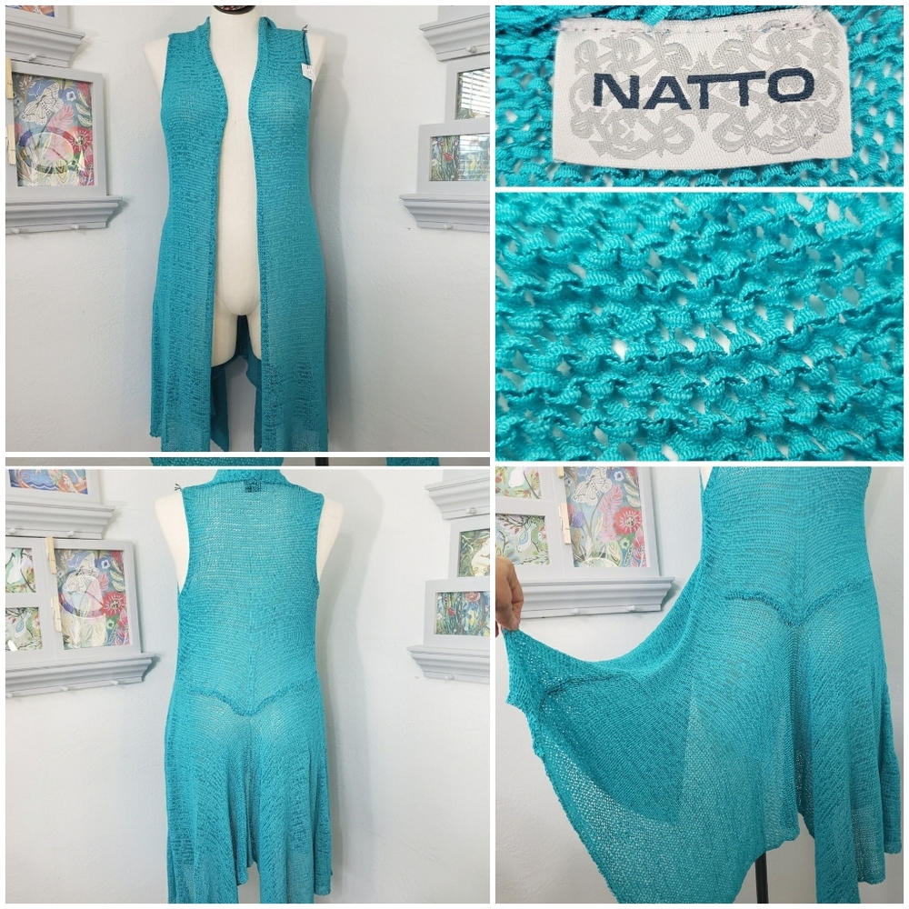 Natto Turquoise Long Mesh Beach Coastal Resortwear Coverup OS NEW
